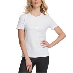 NWT DKNY Women's Sequined Short Sleeve  T-Shirt White
